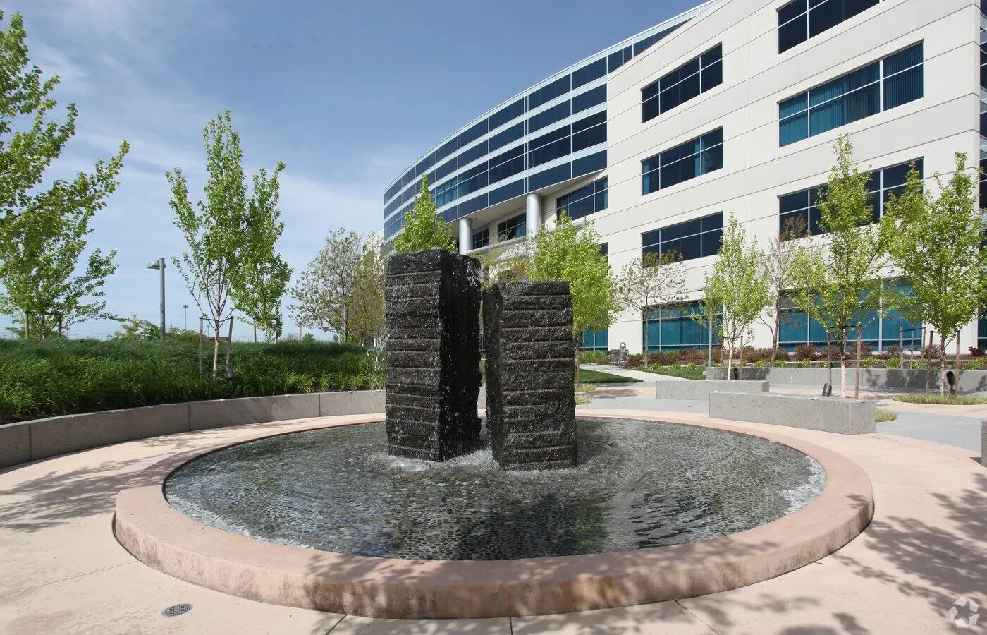 Office building with fountain